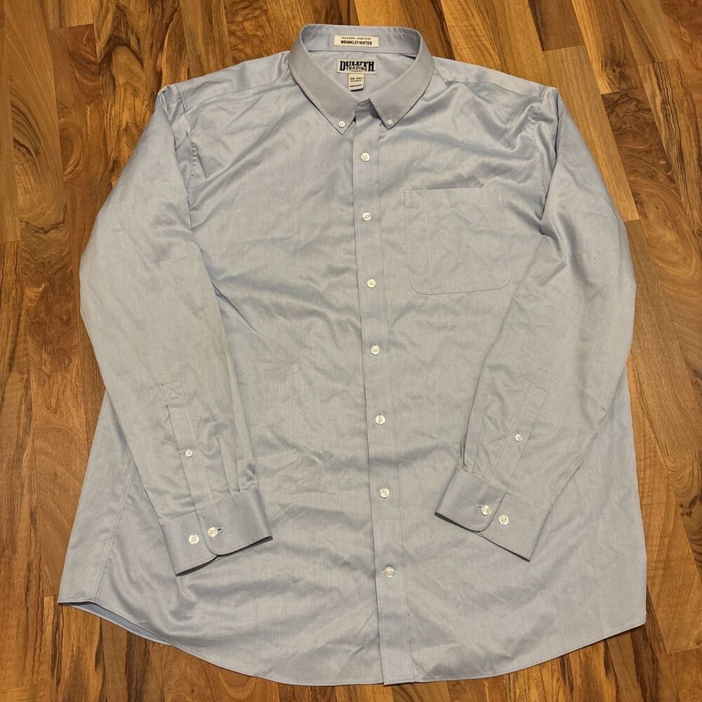 Duluth Trading Co Wrinklefighter Long Sleeve Shirt Light Blue Mens 2XL Tall